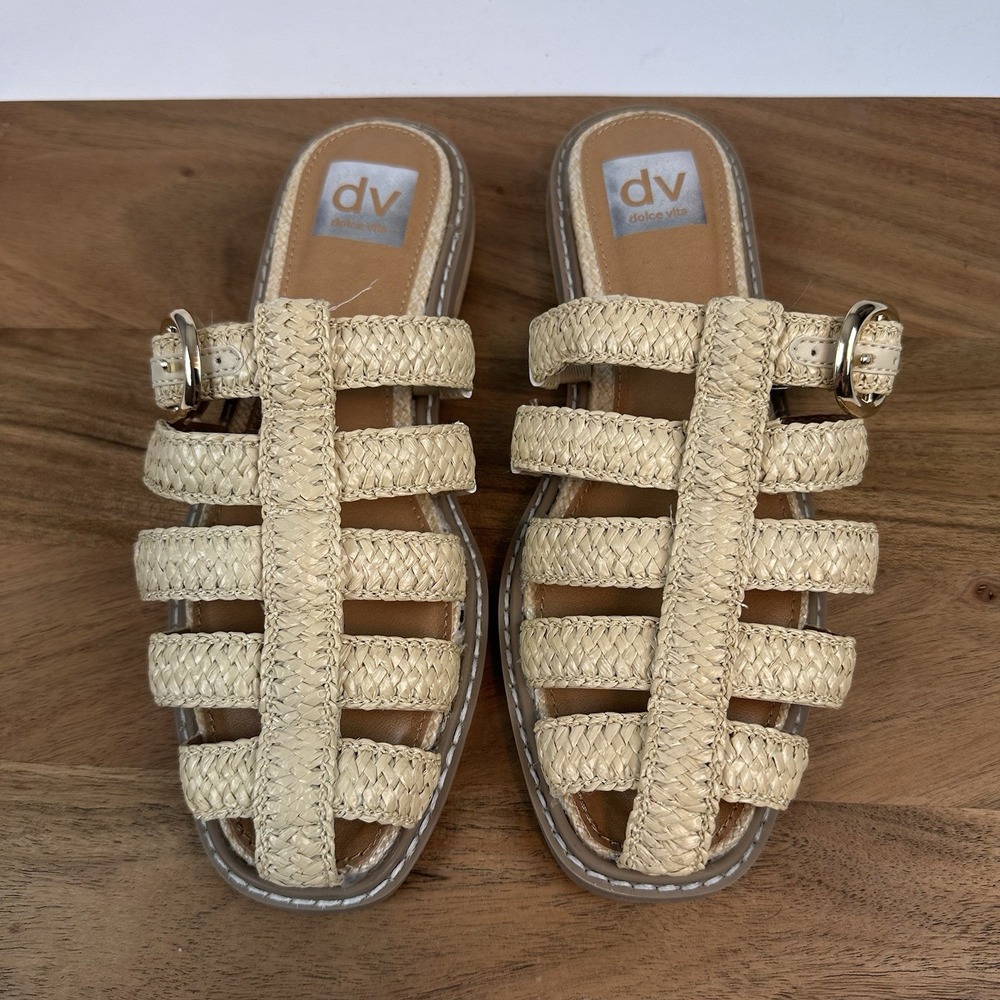 New NWOB Womens DV Dolce Vita Fyona Raffia Sandals Slides Shoes Size‎ 6.5 M